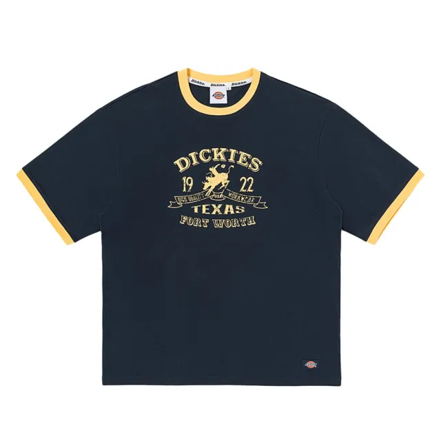 【Dickies】男女款深海軍藍純棉胸前圖案印花撞色短袖T恤｜DK012307CG7