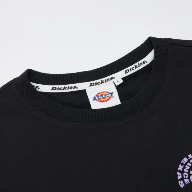 【Dickies】女款黑色純棉胸前字母刺繡寬鬆落肩短版大學T｜DK011604BLK