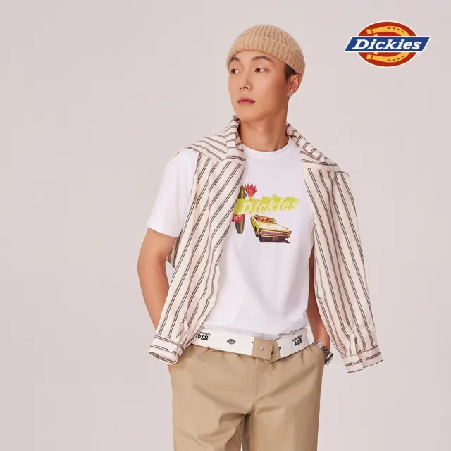 【Dickies】男女款白色純棉仙人掌品牌印花短袖T恤｜DK011549C4D