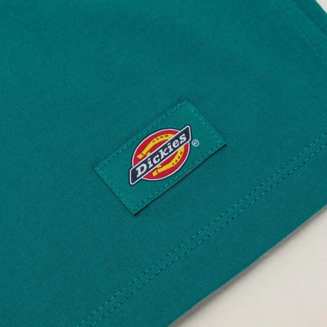 【Dickies】女款深湖綠純棉袖口撞色緹花設計短袖T恤｜DK011633E64