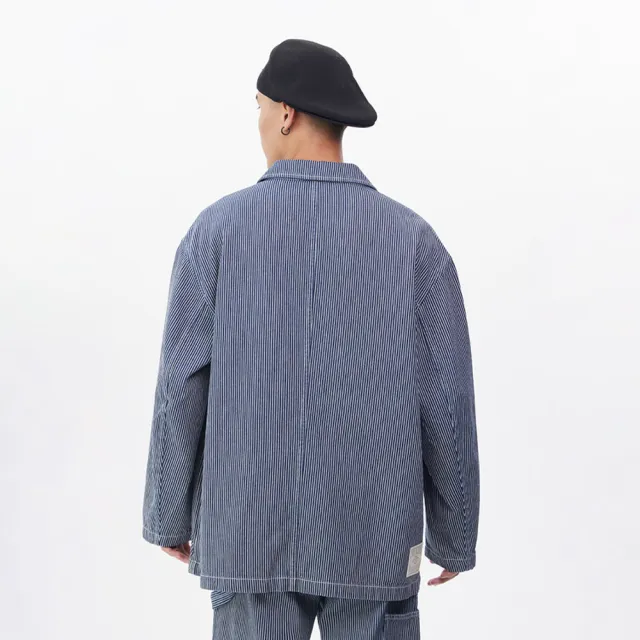 【Dickies】男款深藏青條紋純棉Hickory寬版工裝夾克｜DK011506F53