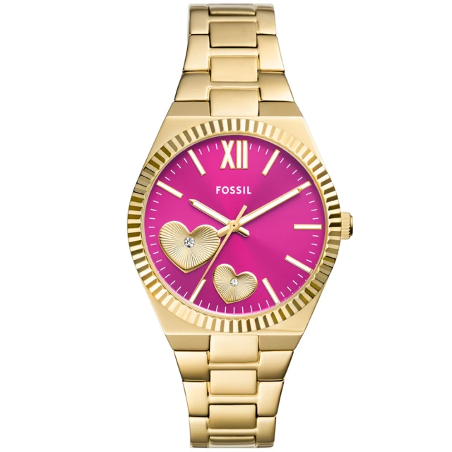 FOSSILFOSSIL 公司貨 Scarlette 閃耀甜心不鏽鋼腕錶/香檳金x桃紅面 女錶(ES5325)