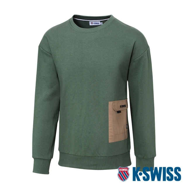 K-SWISS 刷毛圓領上衣 Sweatshirt-男-綠(109154-370)