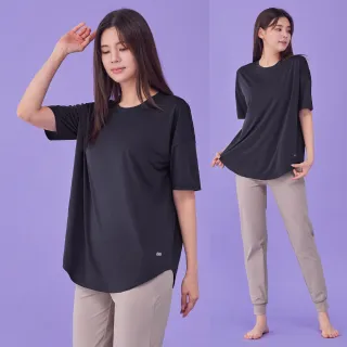 【STL】現貨 韓國瑜伽 Sapphire 抗UV防曬 涼感 女 運動機能 圓領 寬鬆 長版 蓋臀 短袖 上衣 T恤(Black黑)