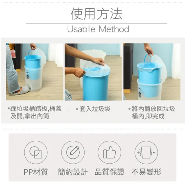 【生活King】馬卡龍踏式垃圾桶-15L(四色可選)