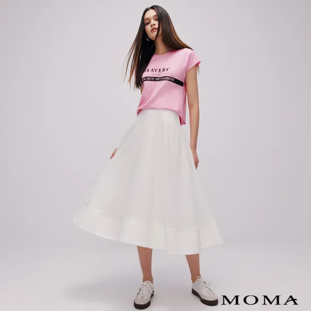 【MOMA】休閒運動風網格拼接長裙(白色)