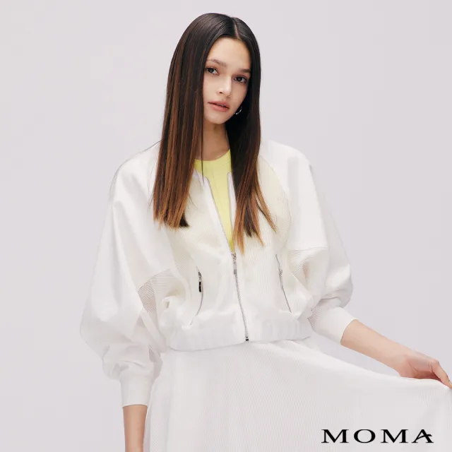 【MOMA】休閒運動風網格拼接外套(白色)