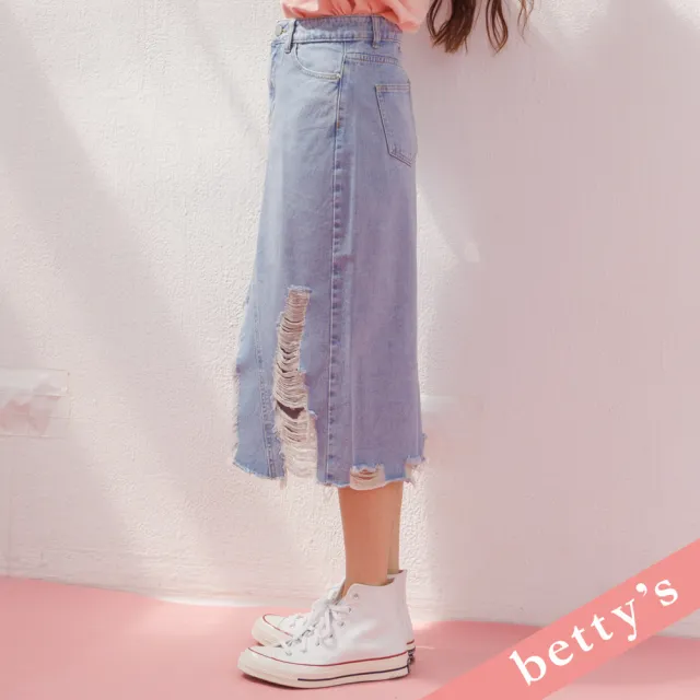 【betty’s 貝蒂思】刷破前開衩A字牛仔裙(淺藍色)