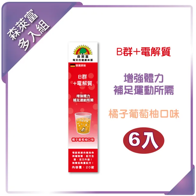 【SUNLIFE森萊富】德國原裝  B群+電解質發泡錠(橘子葡萄柚口味 x 6入組 / 共120錠)