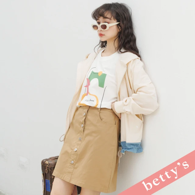 betty’s 貝蒂思 腰鬆緊撞色鈕釦短褲(淺黑)優惠推薦