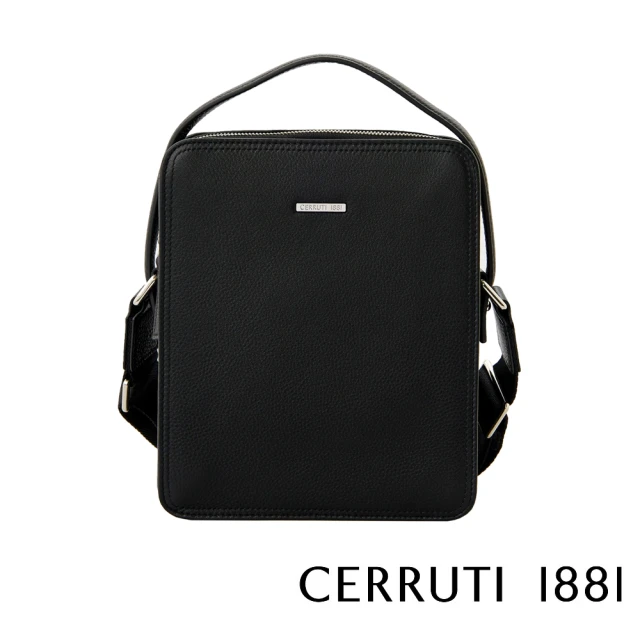 Cerruti 1881 頂級義大利小牛皮肩背包斜背包(黑色 CEBO04883M)