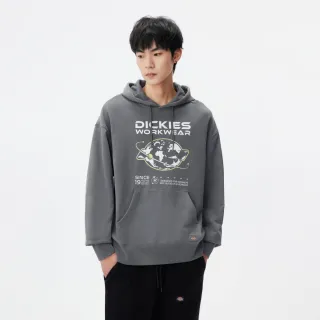 【Dickies】男款鐵灰色純棉胸前大Logo印花休閒連帽大學T｜DK011038D68