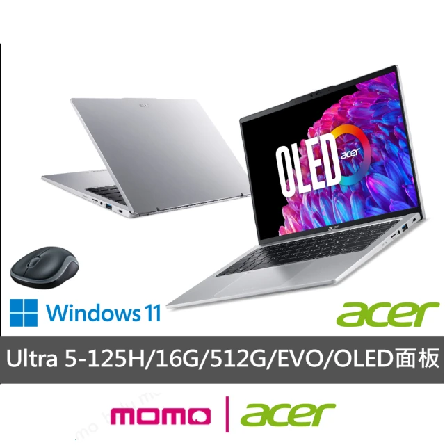 Acer 宏碁 送獨家滑鼠★14吋Ultra 5輕薄效能OLED筆電(Swift Go/EVO/Ultra 5-125H/16G/512G/W11)