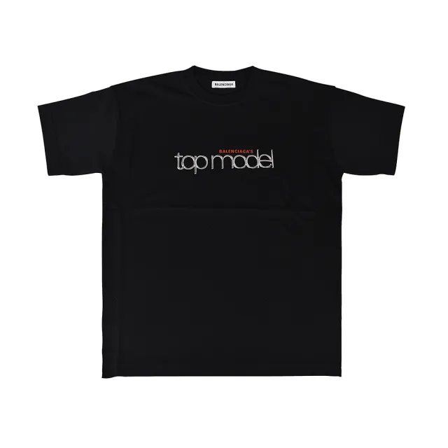 【Balenciaga 巴黎世家】BALENCIAGA TOP MODEL印花LOGO純棉T(女/黑)