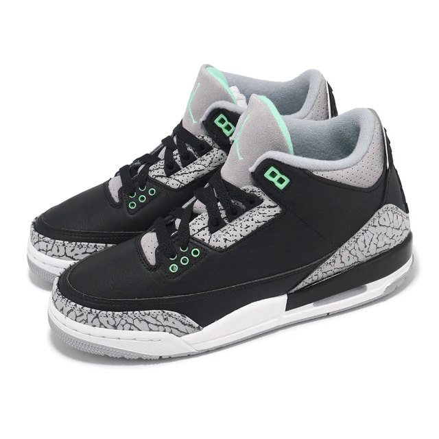 NIKE 耐吉 Air Jordan 3 Retro GS Green Glow 大童 女鞋 3代 黑 綠 爆裂紋(DM0967-031)