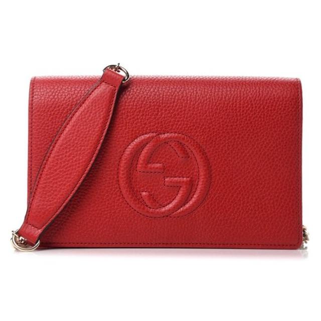 【GUCCI 古馳】598211 經典SOHO鍊帶WOC手拿/斜背包(紅色)