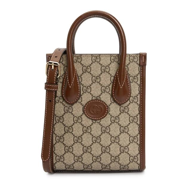 【GUCCI 古馳】671623 新款Interlocking G系列迷你中性款手提/單肩/斜背手機兩用包(棕色)