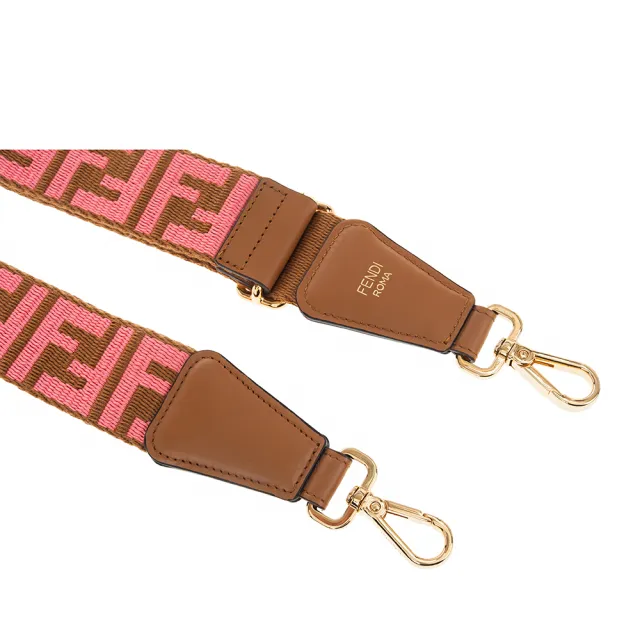 【FENDI 芬迪】新款雙色織帶FF LOGO STRAP YOU肩背帶(棕色/粉紅)