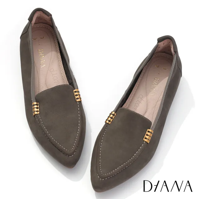 【DIANA】1.5cm牛巴戈繽紛色系細緻縫線柔軟樂福鞋-漫步雲端焦糖美人(黑糖)