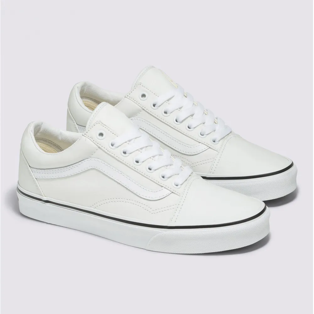 【VANS 官方旗艦】Old Skool 男女款白色滑板鞋/休閒鞋/帆布