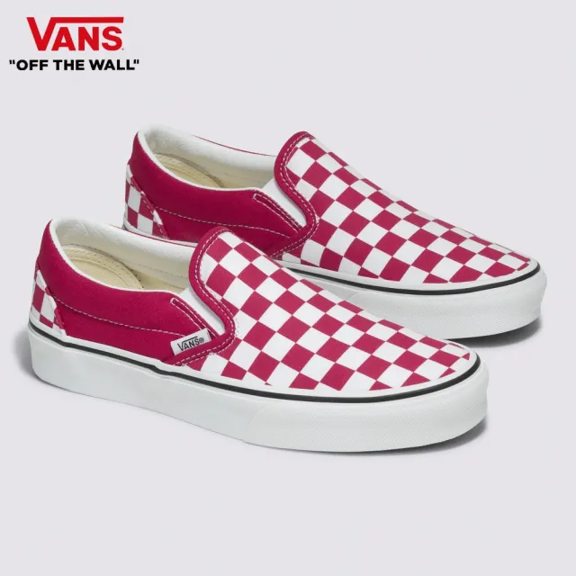 【VANS 官方旗艦】Classic Slip-On 男女款桃紅色棋盤格滑板鞋/休閒鞋/帆布