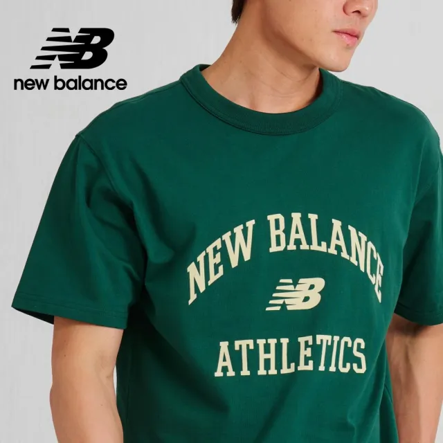 【NEW BALANCE】NB 親膚植絨學院風文字短T_男裝_綠色_AMT33551NWG(亞版 版型正常)