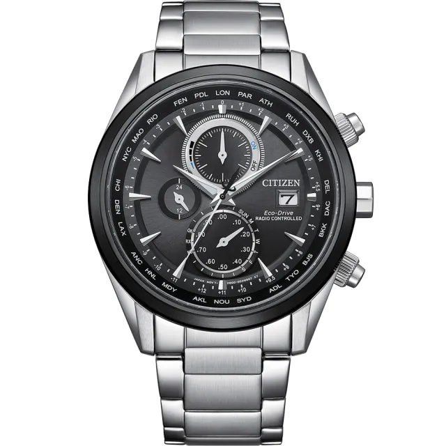【CITIZEN 星辰】Eco-Drive 光動能 計時腕錶 男錶 手錶 藍寶石 畢業 禮物(AT8266-89E 黑色)