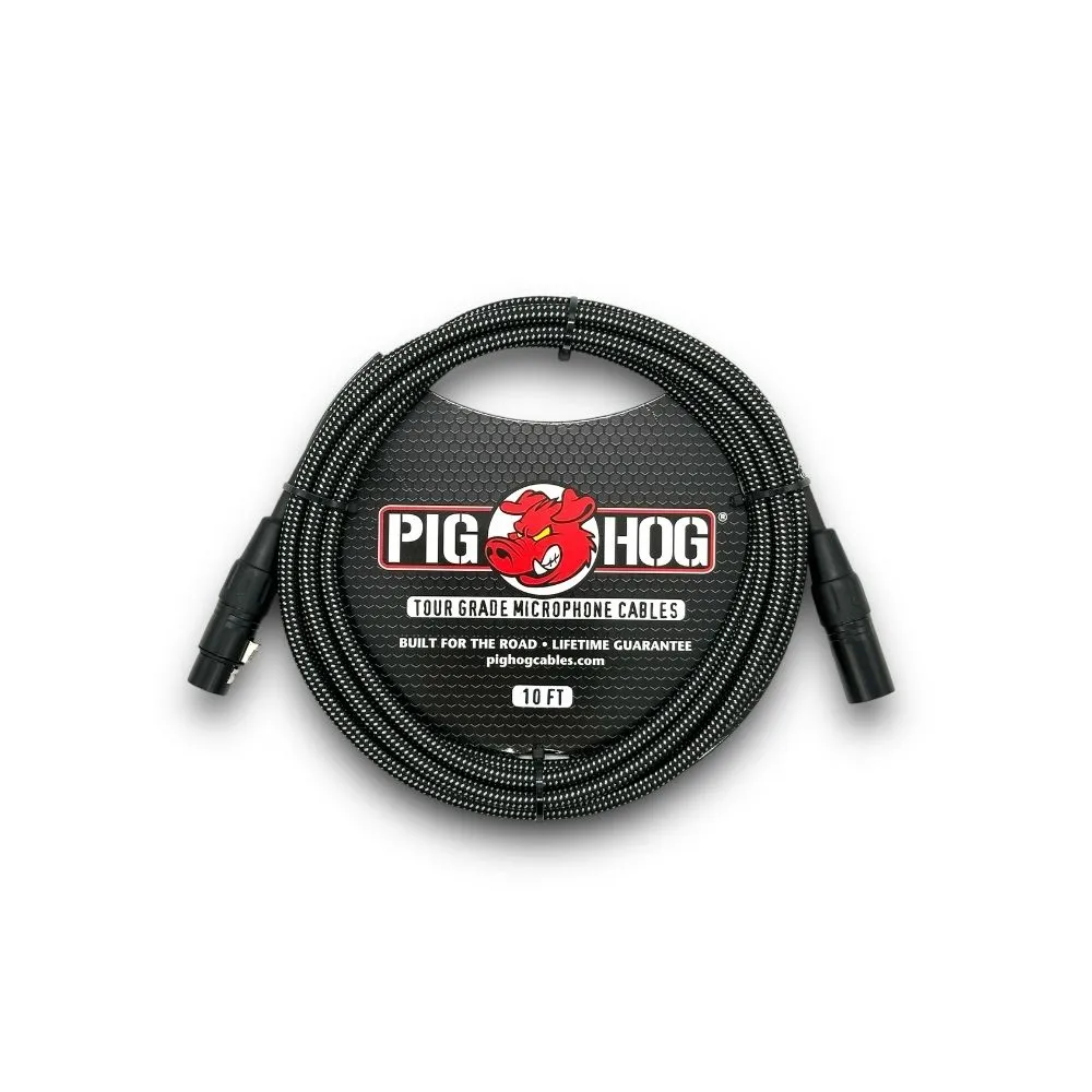 【PIG HOG】終身免費保固 10呎黑色編織麥克風導線 復古系列／原廠公司貨 品質保證(樂器導線 PHM10BKW)