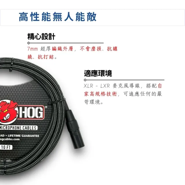 【PIG HOG】終身免費保固 10呎黑色編織麥克風導線 復古系列／原廠公司貨 品質保證(樂器導線 PHM10BKW)