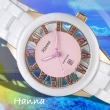 【HANNA】漢娜腕錶 白陶瓷鏤空設計晶鑽女錶-粉面粉珠/6948GM-VX8212-2(保固二年)