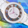 【HANNA】漢娜腕錶 白陶瓷鏤空設計晶鑽女錶-白面粉珠/6948GM-VX8212-1(保固二年)