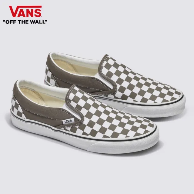 【VANS 官方旗艦】Classic Slip-On 男女款灰咖啡色棋盤格滑板鞋/休閒鞋