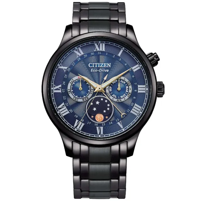 【CITIZEN 星辰】GENTS系列 光動能 月相盈虧顯示 時尚腕錶 七夕 情人節 送禮 (兩款可選)
