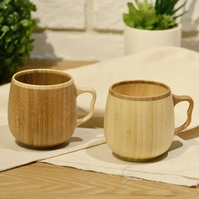 【YU Living 信歐傢居】日本進口 RIVERET孟宗竹法蘭杯 320ml(禮盒包裝/2色任選/圓肚耳朵提把造型馬克杯)