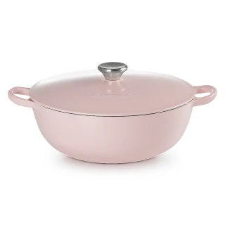 【Le Creuset】琺瑯鑄鐵鍋媽咪鍋28cm(雪紡粉-鋼頭)