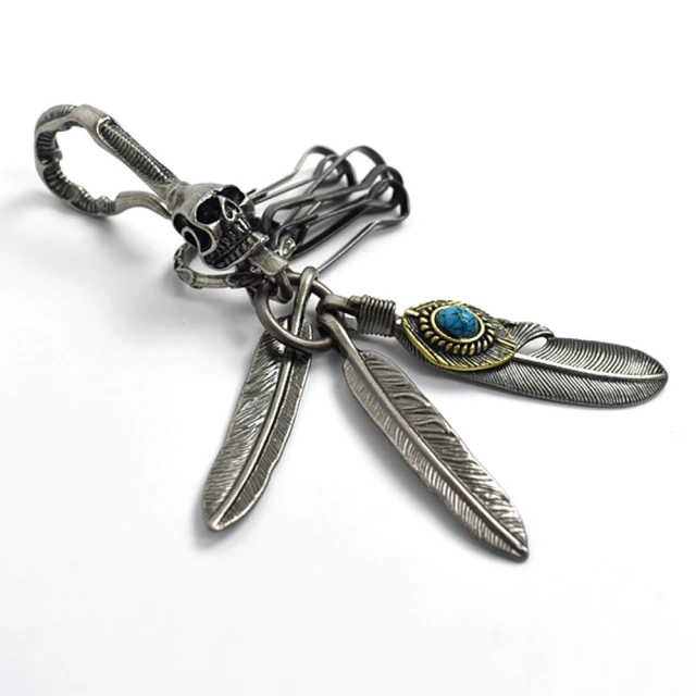 玖飾時尚 鑰匙圈 帥氣骷髏藍珠羽毛(鑰匙圈)
