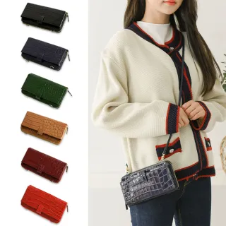 【WHOSE BAG】交換禮物 韓國OMNIA】交換禮物 Sharon 義大利牛皮多功能女長夾 手機收納皮夾 鱷魚壓紋質感 