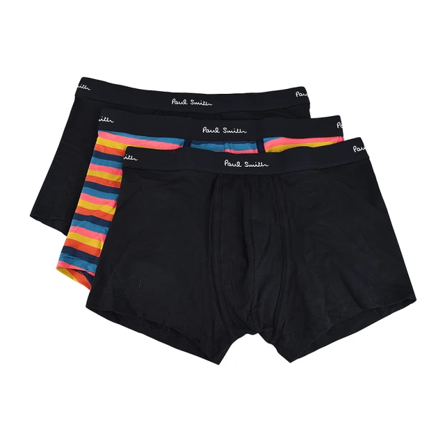 Paul Smith PAUL SMITH白字LOGO黑/條紋組合棉質低腰平角內褲三件裝(男款/黑x寬條紋)