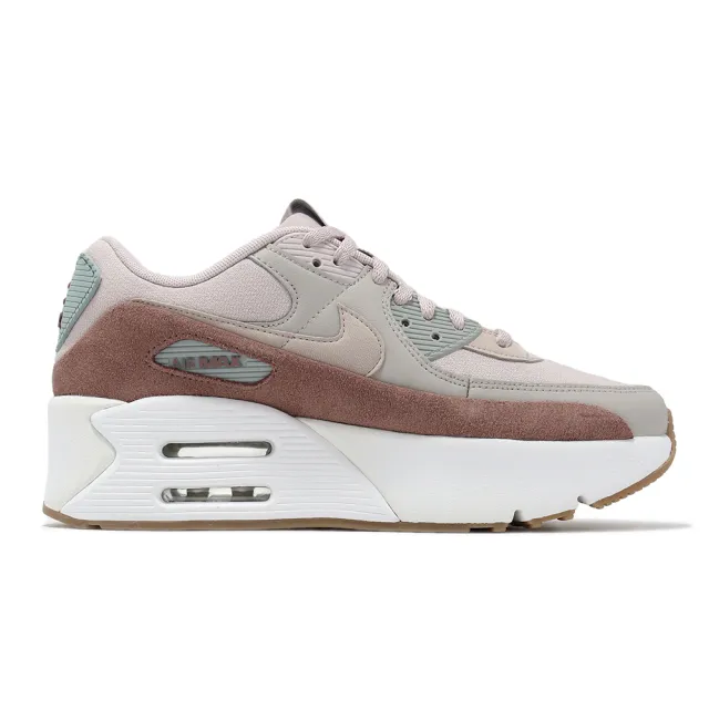 【NIKE 耐吉】休閒鞋 Air Max 90 LV8 女鞋 粉 白 氣墊 皮革 麂皮 厚底 增高(FD4328-001)