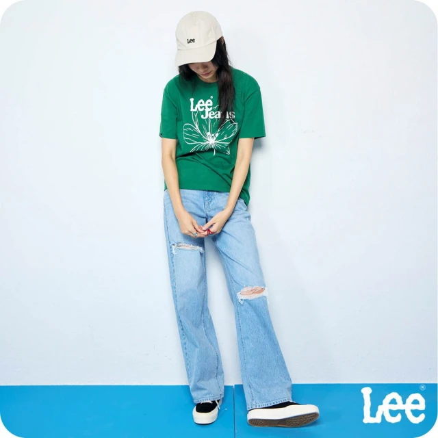 LeeLee 官方旗艦 女裝 短袖T恤 / 花朵印花 森林綠 男朋友版型(LB402033181)