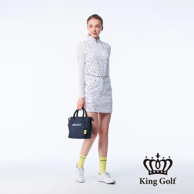 【KING GOLF】網路限定款-女款滿版星星印圖立體刺繡修身A LINE短裙/高爾夫球裙(白色)