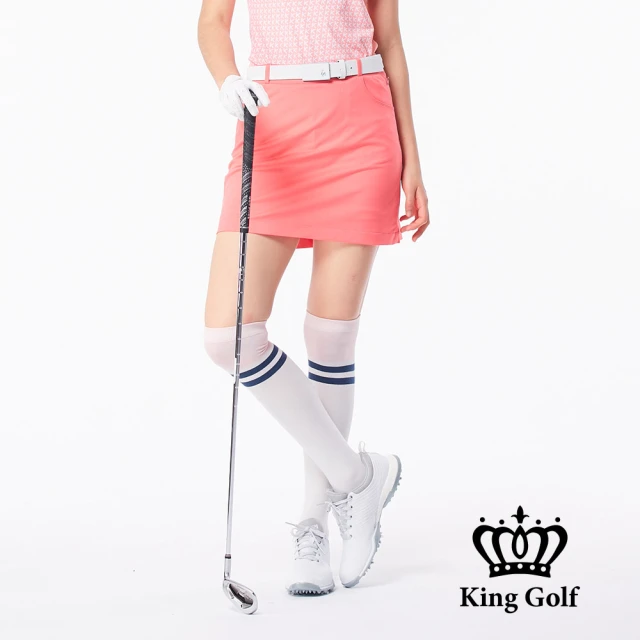 【KING GOLF】網路限定款-女款立體刺繡後擺百折拼接素面修身A LINE短裙/高爾夫球裙(粉色)