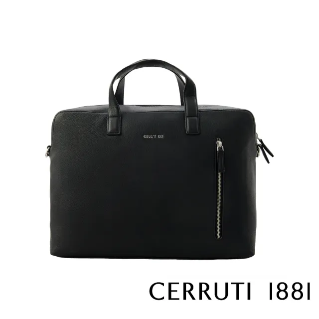 【Cerruti 1881】義大利原裝進口 頂級小牛皮公事包/斜背包(黑色 CECA06580M)