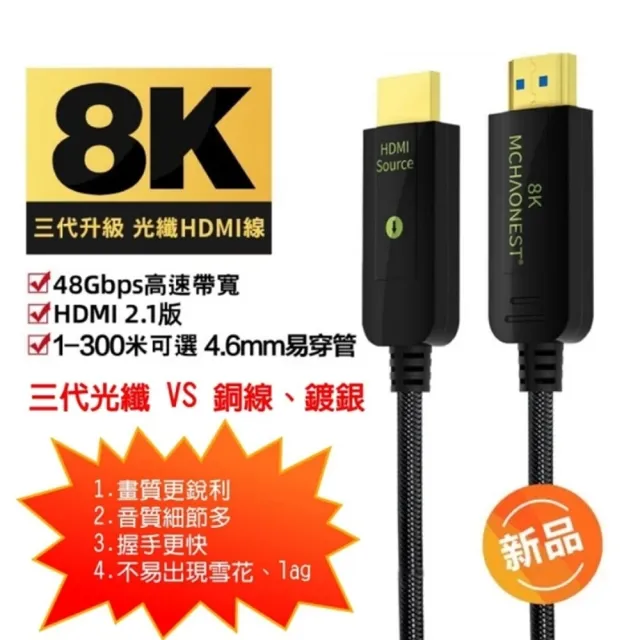 【MCHAONEST 純系列】5米 2.1版超高清第三代 8K@60Hz 4K 120P光纖 HDMI(支援Sony PS5)