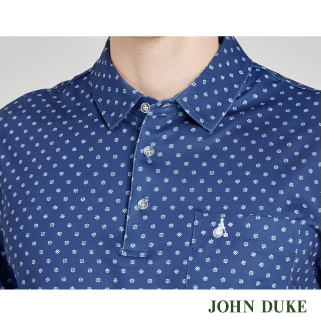 【JOHN DUKE 約翰公爵】男裝 吸濕速乾抗UV襯衫領印花胸袋短袖POLO衫_藍(20-4V2833)