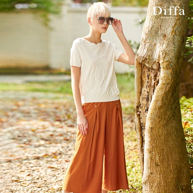 Diffa 撞色條紋椰子樹印花連袖針織衫-女 推薦