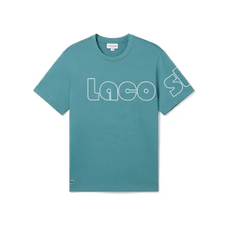 【LACOSTE】男裝-巨大文字LOGO棉質短袖T恤(藍綠色)
