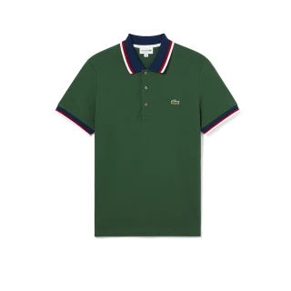 【LACOSTE】男裝-休閒翻羅紋領短袖Polo衫(深綠色)