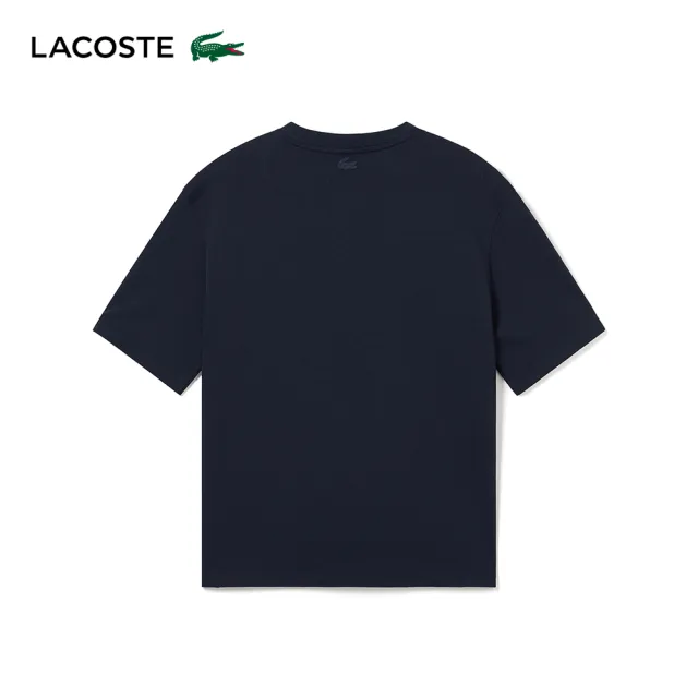 【LACOSTE】男裝-時尚肩飾條紋棉質短袖T恤(海軍藍)