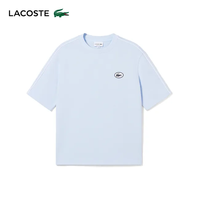 【LACOSTE】男裝-時尚肩飾條紋棉質短袖T恤(藍紫色)